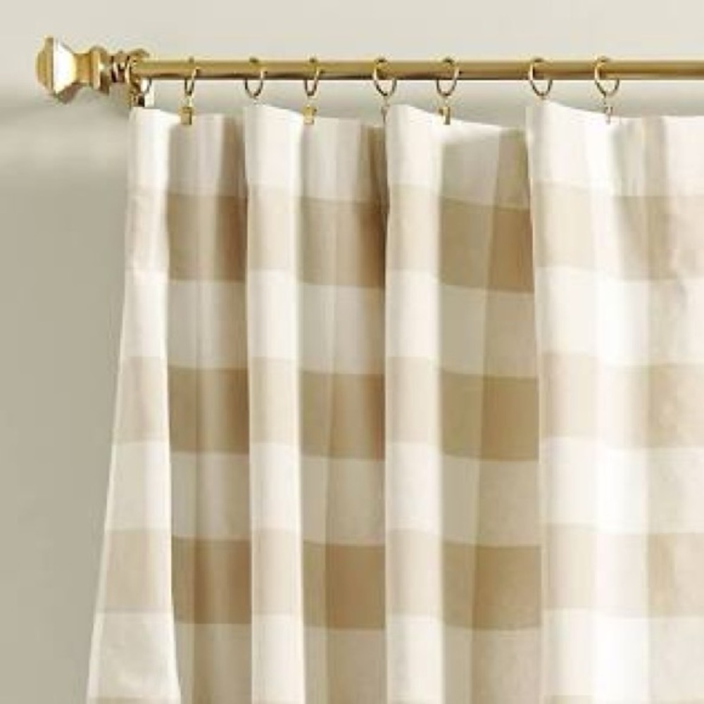 Ballard Designs tan Buffalo Check Curtain Panels 96”